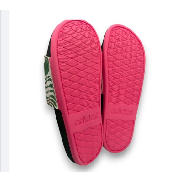 Adidas NWOB Black Slides Sandals Women's Size 6 Pink Green Tropical Print - Picture 5 of 6